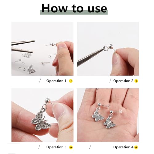 925 Sterling Silver Earrings Post, 12Pcs 3/4/5mm Ball Ear Studs with Loop Hypoallergenic Sterling Silver Findings Supplies Studs Posts for Dangle Earrings Butterfly Backs Replace Jewelry Making Set - color: Ball_Silver