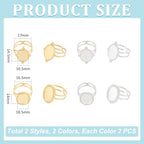 UNICRAFTALE 8Pcs 2 Colors Stainless Steel Open Cuff Rings Components Bezel Cup Rings Settings Gold Plated Oval Pad Ring Blanks Base Adjustable Blank Ring Tray 14x10.5mm for DIY Jewelry Making - size: Tray: 14x10.5mm