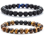 Hamoery Men Women 8mm Tiger Eye Stone Beads Bracelet Elastic Natural Stone Yoga Bracelet Bangle - color: set6