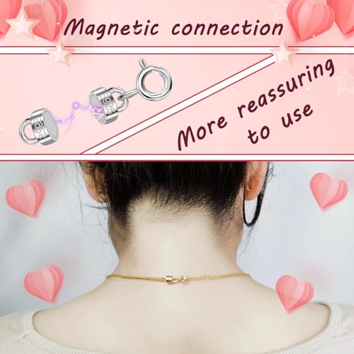 Serundo Auto 925 Sterling Silver Magnetic Necklace Clasps and Closures Min Magnetic Clasps for Necklaces Bracelets Chain Extender Connector for Jewelry Making Necklace 2Pack - color: gold+silver