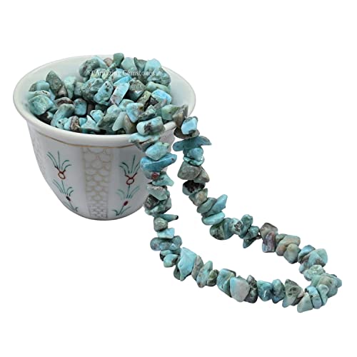 Larimar Pre Drilled Natural Crystals Crushed Chips Beads for Jewelry Making, DIY Handmade Healing Crystals (25 Inch Strand) - color: Larimar