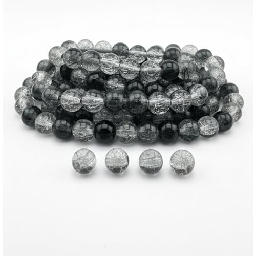 DandS ltd Crackle Lampwork Glass Beads for Jewelry Making, Black & White, Vibrant DIY Bracelets, Necklaces, Beading Supplies & Craft Kits for Handmade Jewelry, 80pcs 0.39 inch (10mm), #J260-10 - color: Black & White