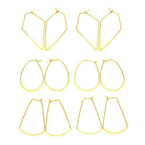 YAKRUNA 12PCS Large Geometric Earring Hooks for Jewelry Making, Hypoallergenic 14k Genuine Gold Plated Hoop Earrings for Women, Thin Ear Wires for DIY - color: gold earring 1