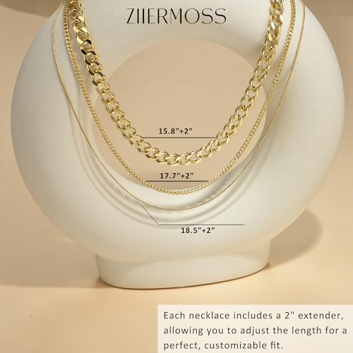 3PCS Gold Necklaces for Women,Chunky Statement Gold Plated Necklace Stack Layered Sterling Silver Herringbone Chains for Women Dainty Trendy Silver Chains Stacked Jewelry Gifts - color: gold statement necklace set