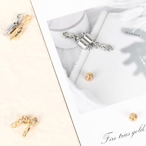 Magnetic Necklace Clasps and Closures, 18K Gold and Silver Jewelry Clasps and Closures with Lobster Clasp, Exquisite Necklace Extenders for Women and Seniors. Ideal for DIY Jewelry Making.