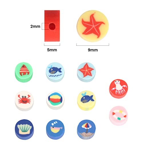 200PCS Polymer Clay Ocean Animal Beads - 10mm Mixed Colorful Flat Round Beads Spacer Kit for Jewelry Making DIY Bracelet Necklace - color: Clay Ocean Animals
