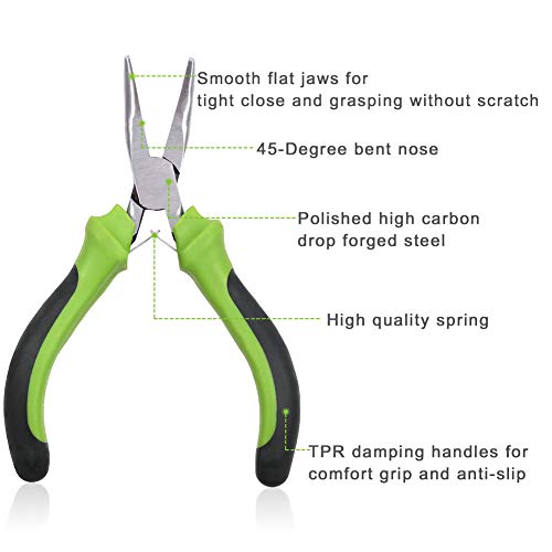 SPEEDWOX Bent Nose Pliers for Jewelery Making 5 Inches Smooth Jaw Mini Beading Tool Precision Beading Pliers with Spring Hobby Craft DIY - style: Bent Nose Pliers