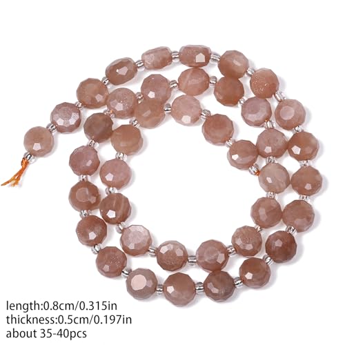 8×5mm Sunstone Natural Stone Beads for Jewelry Making About 35-40pcs 1 Strand 15" Drilled Flat Faceted Cabochon Gemstone Beads for Bracelets Necklace DIY Crafts - color: Sunstone