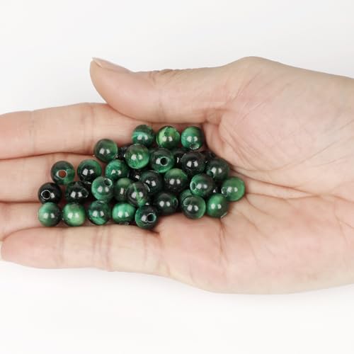 AD Beads Natural Gemstone 8mm Round Loose Beads Big Hole 2.5mm Sized 40pcs (Green Tiger's Eye) - color: Green tiger's eye