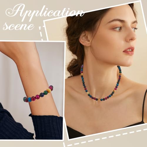 40PCS 8MM Tiger Eye Gemstone Beads with Hole Natural Round Stone Energy Pink Blue Green Smooth Polished Loose Spacer Bead Bulk for Jewelry Making Earrings Bracelets Necklaces DIY Crafts - size: 8mm 40pcs