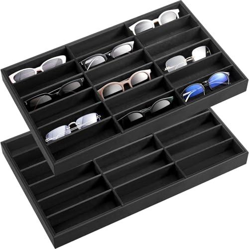 Amylove 2 Pcs Sunglass Organizer Trays Glasses Stackable Jewelry Trays Sunglass Organizer Display Box (18 Grids,Black) - color: Black, size: 18 Grids
