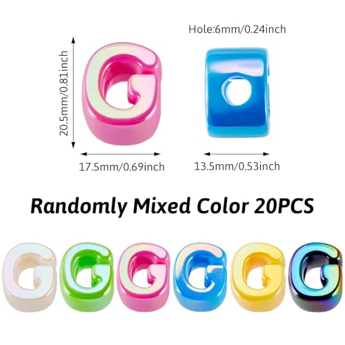 Beadthoven 20pcs Big Letter G Beads Large Hole Bubble Alphabet Acrylic Beads Charm Iridescent Plastic G Shape Loose Chunky Spacers for Jewelry Making Bracelet Necklace Keychains Shoelaces Crafts - color: G