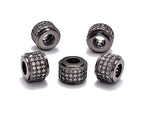 AD Beads Zircon Pave Rhinestones Big Hole Rondelle Spacer Beads 6x7mm 5Pcs Clear on Gunmetal - color: 5 Pcs Clear on Gunmetal 3 Row Rondelle (6x7mm)