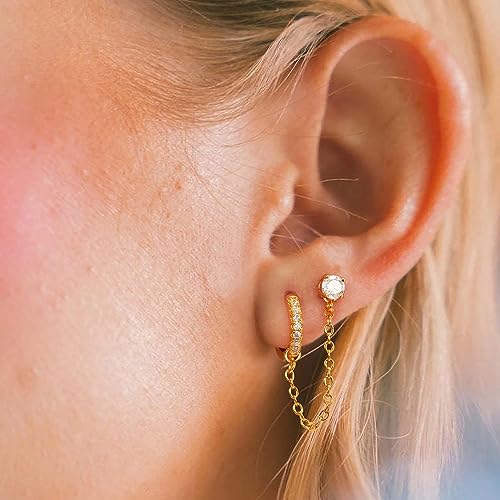 4Pcs Gold Earrings Connector Chains Set for Women, Convertible Dangle Chain for Double Piercings 50mm - color: silver and gold 30mm