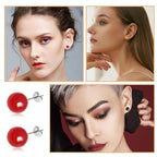 Jade Green Stud Earrings, Natural Round Beaded Agate Emerald Garnet Obsidian Gemstone Ear Studs Ball Jade Jewelry Gift, Green 8mm - color: red-6mm