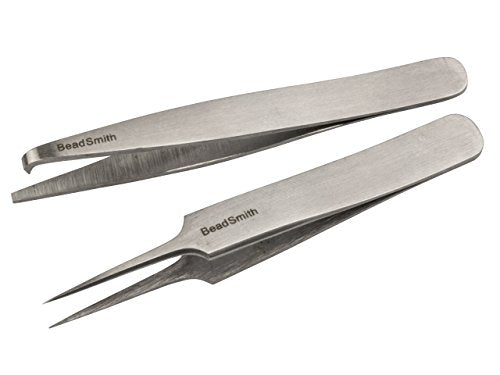 The Beadsmith Mini Tweezer Set – Includes #5 and Split Ring Styles – 3-Inches, Purple Comfort Grip Handle, Single Leaf Spring, Polished Steel Head – Tools for Jewelry Making - style: Tweezer Set