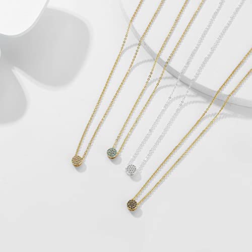 Valloey Rover Gold Necklace for Women 14K Gold Plated Circle Cubic Zirconia Pendant Necklace Dainty Twist Rope Chain Necklace Simple Jewelry Gift for Women - style: Silver-Dot