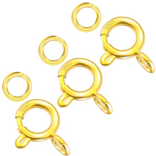 14K Gold Plated 925 Sterling Silver Spring Ring Clasp with Closed Jump Rings,Round Trigger Lobster Clasp for Bracelet Necklace Connectors DIY Jewelry Making Supplies Made in Italy - color: 3Pcs 14K Gold Plated 925 Sterling Silver, size: XLarge 0.32in (8mm