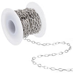 16.4 Feet/5M Stainless Steel Cable Chain Roll with Plastic Spool Silver Oval 7 x 4mm Textured Soldered Jewelry Link Chain Connectors for Jewelry Making Necklaces Bracelets DIY Crafts