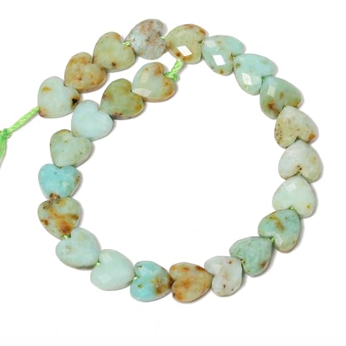 22pcs Faceted Heart Stone Beads Natural Green Opal Bead 8mm Crystals and Healing Stones for Jewelry Making Supplies,Friendship Bracelet Kit,Love Gifts - color: Green Opal