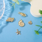 Cheriswelry 5Pcs 18K Gold Filled Conch Shell Charms Cubic Zirconia Metal Brass Seashell Starfish Pendants 10-20.5mm for DIY Summer Necklace Bracelet Earring Jewelry Making - color: Gold-5pcs