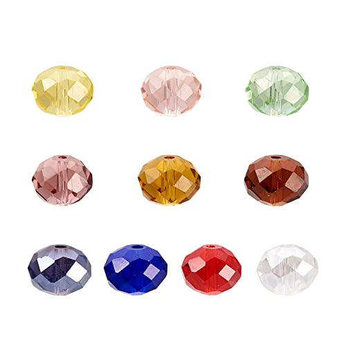 Craftdady 144Pcs 12mm Faceted Briollete Rondelle Glass Beads Crystal Spacer Loose Spacers Random Mixed Colors for Jewelry Making Hole: 1.2-1.8mm - color: Mixed Colors Faceted, size: 12mm