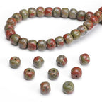 BEADIA Natural Unakite Flat Cut Round Drum Stone 8mmx7mm Loose Semi Gemstone Beads for Jewelry Making 38cm - color: Unakite