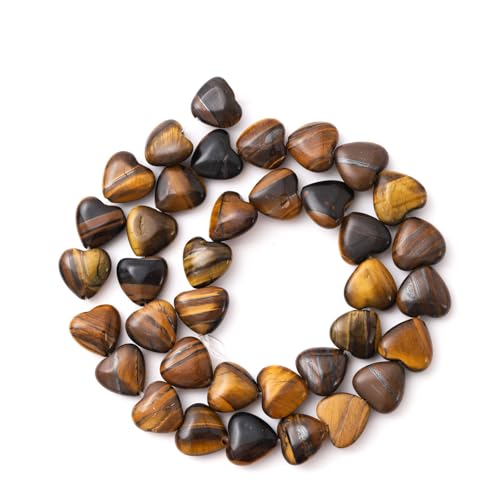 10mm Natural Tiger Eye Stone Beads Heart Shape DIY Loose Gemstone Energy Healing Crystal Charms for Jewelry Making Handmade - color: Tiger Eye