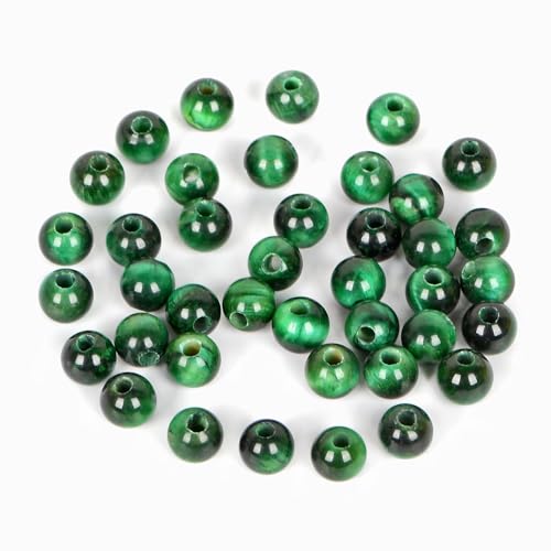 AD Beads Natural Gemstone 8mm Round Loose Beads Big Hole 2.5mm Sized 40pcs (Green Tiger's Eye) - color: Green tiger's eye