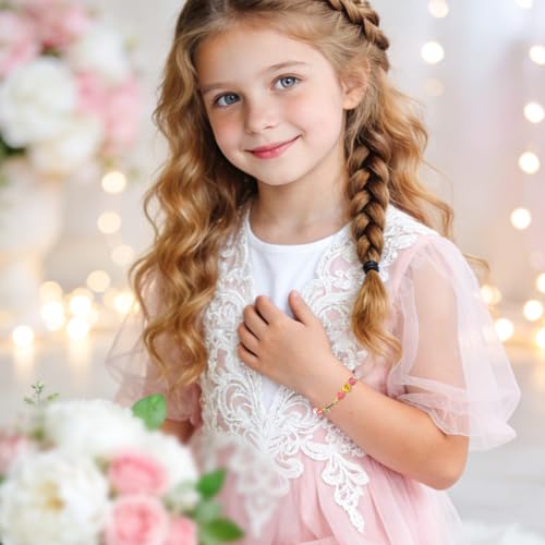 Birthday Number Cross Bracelet for Girls Ages 1-8, Strawberry Quartz & Pearl Beaded Bracelet with Gold-tone Cross & Heart Number, Adjustable Clasp Bracelet, Silver Gift Box - style: 1ST