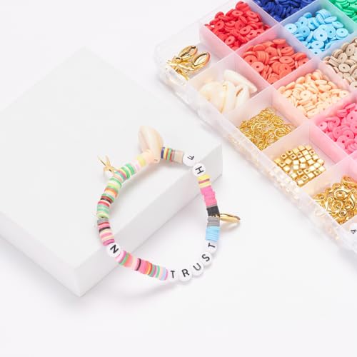 2938 Pcs Clay Beads Bracelet Making Kit, Flat Preppy Beads for Friendship Bracelets, Polymer Clay Bead with Charms for Jewelry Making - color: Clay Beads Kit (1 Box with Accessories)-about 2938pcs