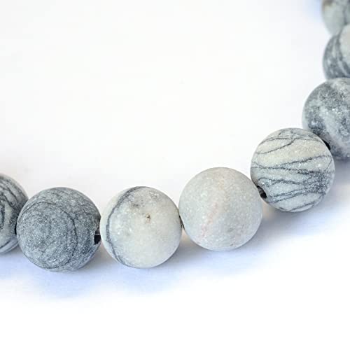 KISSITTY 235pcs 8mm Frosted Natural Black Silk Stone/Netstone Bead Strands, Mixed Gemstone Crystal Beads Round Chakra Beads Energy Healing Crystals Gemstones for DIY Jewelry Making - color: Frosted Natural Black Silk Stone/Netstone