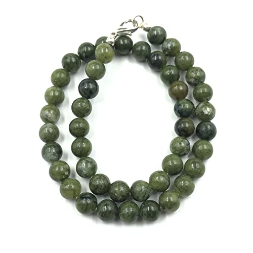 AAA Perfect Natural GREEN JADE Gemstone 8mm Round Beaded Stretchable 15.5" Inches Choker Necklace