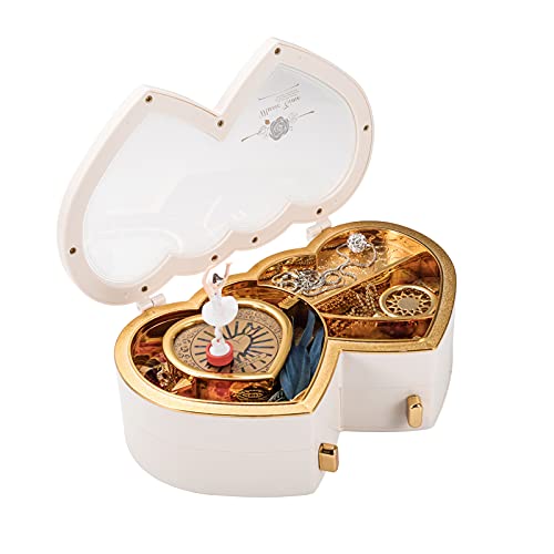 TMEEIHNSS Rainbowie Heart Musical Jewelry Box, Musical Jewelry Storage Box with Dancing Girl,Arrow Design Christmas Gift (white2) - color: White - Double Heart
