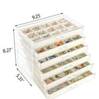 Watpot Acrylic Jewelry Box with 6 Drawers, Clear Earring Storage Organizer Display Case for Women Girls, Beige - color: Beige 6 Layers
