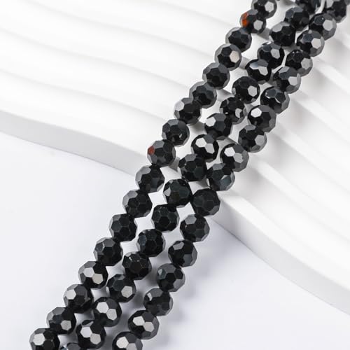 200PCS8MMBoutique Black Round Crystal Glass Beads for Jewelry Making,Novborcz Glass Beads Faceted Rondelle Beads DIY Glass Crystal Beads for Bracelets Necklace Pendants Jewelry Making DIY Craft - color: Black, size: 8mm