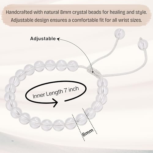 Amazing Gemstone Clear Quartz Bracelet, Gifts For Men & Women - Protection Healing Crystal Bracelet - 8mm Gemstone Beaded Adjustable Bracelet, Pulseras Para Hombres Mujer Stocking Stuffers - color: Clear Quartz