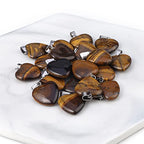 LE SKY 20 Pcs natural stone pendants heart shape healing stone charms for jewelry making - color: tiger eye