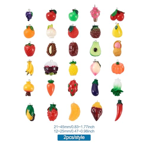 Craftdady Fruit Dangle Charms Pendants Cute Resin Food Pendants Apple Orange Pineapple Strawberry Pendants Lovely Vegetable Mushroom Charms for DIY Craft Earring Bracelet Necklace Jewelry Making - color: Mixed Shape