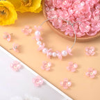 100pcs Cherry Blossom Beads, 5-Petal Acrylic Flower Beads, Mini Spacer Hair Accessories Halloween Christmas for Bracelets Earring Jewelry Making- Pink - color: Pink