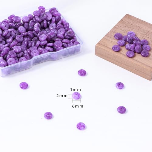 Natural Dark Amethyst Disk Stone Spacer Beads 6x2mm 38cm/str Flat Rondelle Loose Semi Gemstone Caps for Making Bracelets Necklace - color: Dark Amethyst