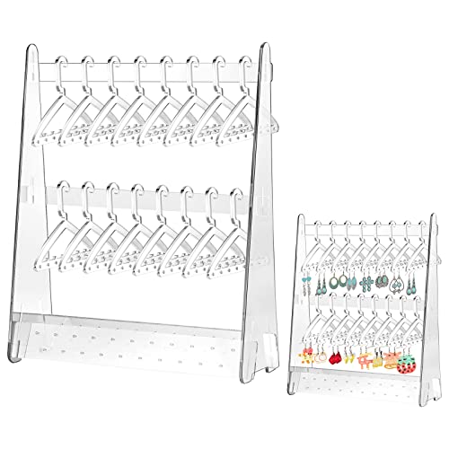 BBTO Earring Hangers Holder Organizer Clear Acrylic Rack Jewelry Display Stand with Mini Hangers Christmas Women Gift for Earrings Necklace Ring Bracelet Jewelry(Transparent)