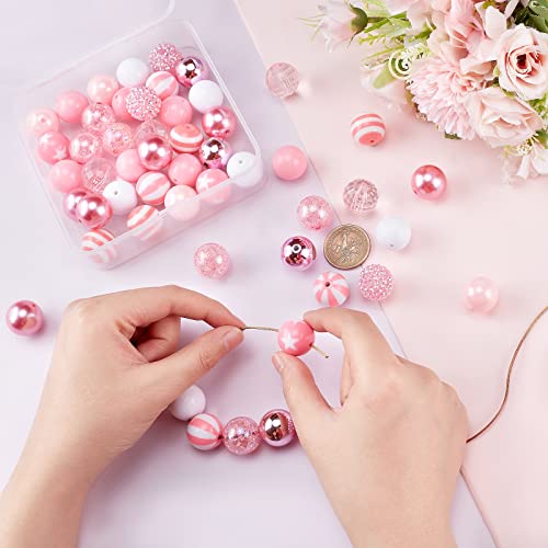 PH PandaHall 50pcs Valentine’s Beads 20mm Pink Bubblegum Beads Acrylic Pen Beads Large Rhinestone Beads Loose Beads for Wedding Garland Breast Cancer Mother Jewelry Bracelet Pen Bag Chain Making - color: Pink