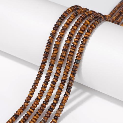 1 Strand 2x4mm Rondelle Beads for Jewelry Making Natural Stone Beads Loose Flat Spacer Abacus Gemstone Bead for Bracelet Necklace Crafts Tigers Eye Stone - color: Tiger Eye, size: 2x4
