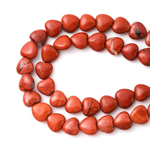 10mm Natural Red Stone Beads Heart Shape DIY Loose Gemstone Energy Healing Crystal Charms for Jewelry Making Handmade - color: Red Stone