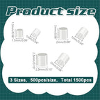 1500Pcs 3 Styles Brass Tube Crimp Beads Silver Tube Beads Crimping Tubes Accessories Round Tubes Loose Spacer Bead for Jewelry Making Hole: 1-2mm - color: Silver