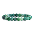 Justinstones Gem Semi Precious Gemstone 8mm Round Beads Stretch Bracelet 7 Inch Unisex - color: Green Banded Agate