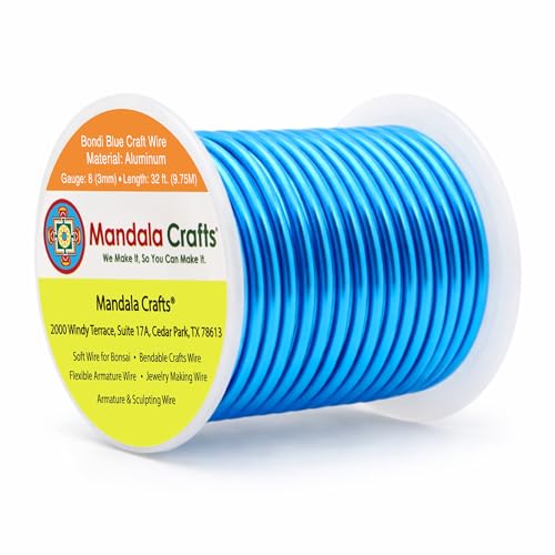 Mandala Crafts 8 Gauge Anodized Aluminum Craft Wire for Jewelry Making - 32 FT Colored Flexible Bondi Blue Wire - Bendable for Bonsai Armature Crafting Sculpting - color: Bondi Blue, size: 8 Gauge
