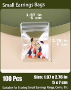 100Pcs Anti Tarnish Jewelry Bags Clear Pvc Jewelry Storage Pouches with Zipper Plastic Packing for Earrings (Clear Earrings Anti Tarnish Bag 1.97x2.76 in) - color: 100Pcs Clear Earrings Anti Tarnish Bag 1.97x2.76 in