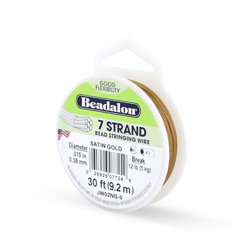 Beadalon 7 Strand Stainless Steel Bead Stringing Wire, .015 in / 0.38 mm, Satin Gold, 30 ft / 9.2 m - color: Satin Gold, style: .015 in / 0.38 mm , 30 ft / 9.2 m